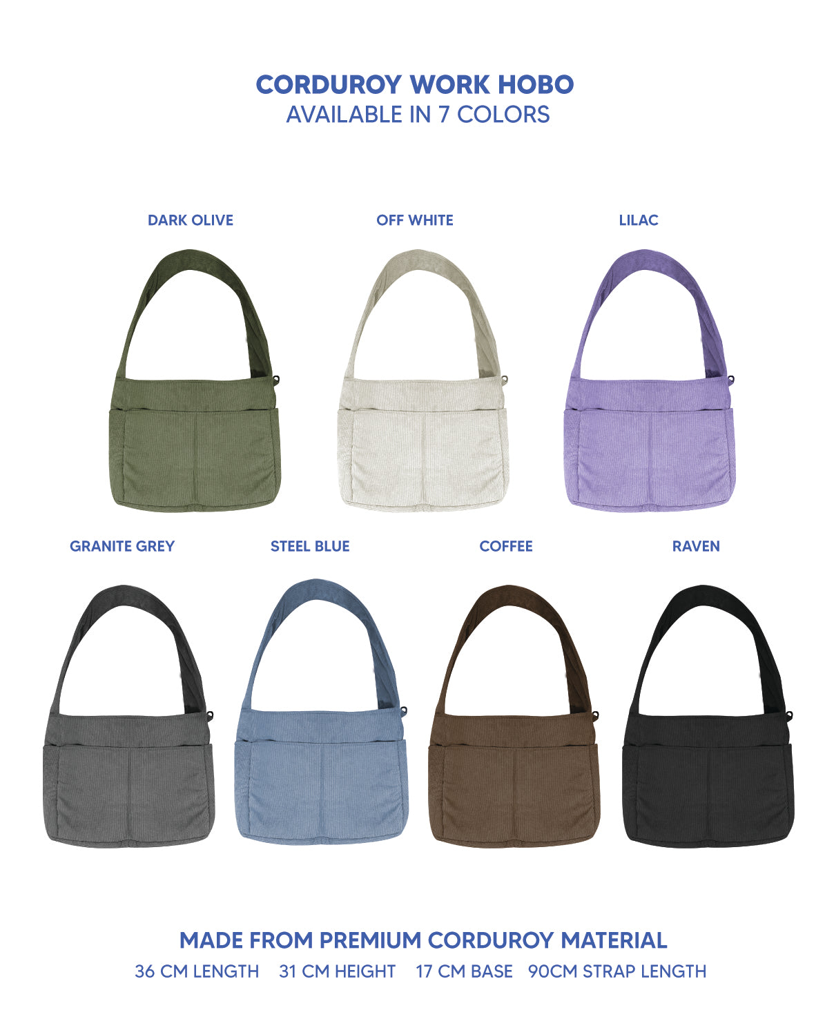 Premium Corduroy Hobo Bag - Work Hobo (Long Strap) *PRE-ORDER