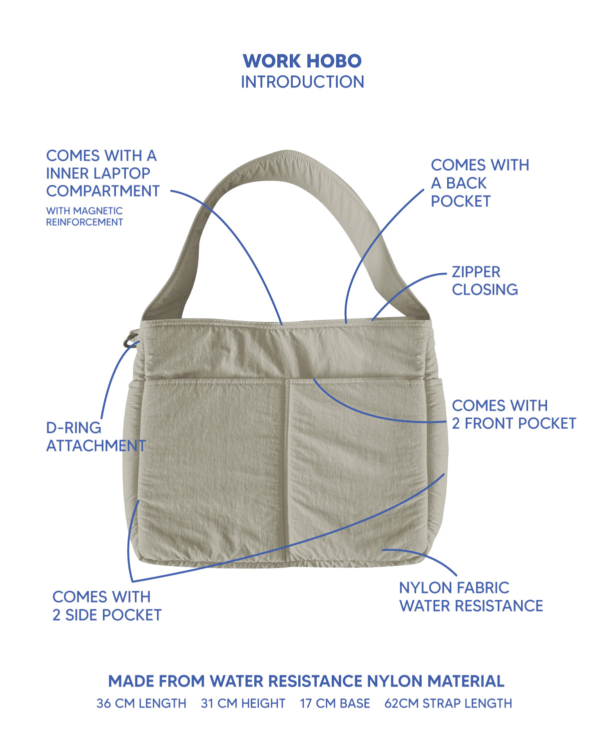 Work Hobo Bag (Short Strap)