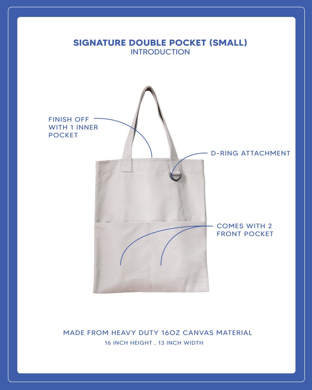 Double Pocket Signature Tote (Small) - Navy Blue