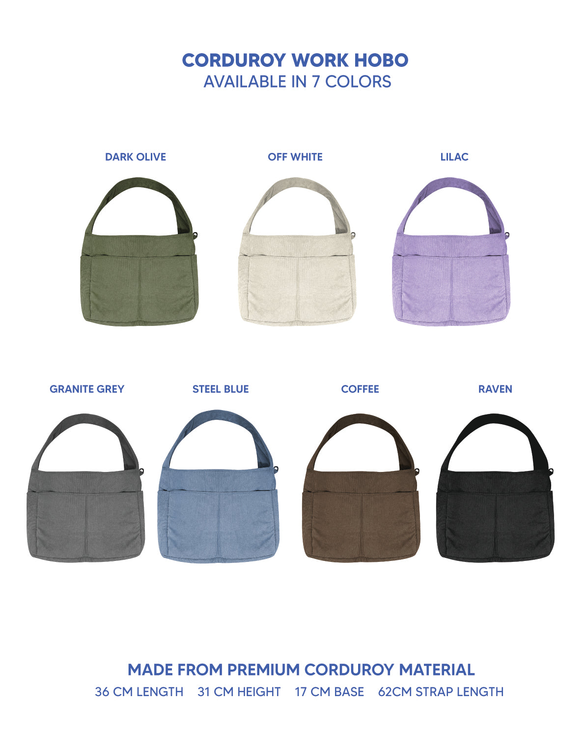 Premium Corduroy Hobo Bag - Work Hobo (Short Strap)