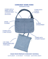 Premium Corduroy Hobo Bag - Work Hobo (Short Strap)