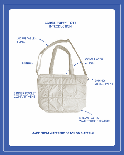 Large Puffy Tote - Cream White