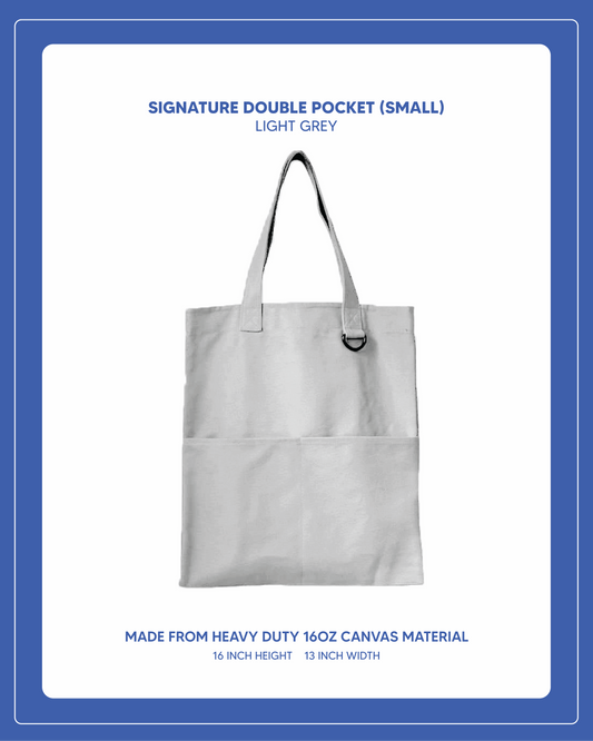 Double Pocket Signature Tote (Small) - Light Grey