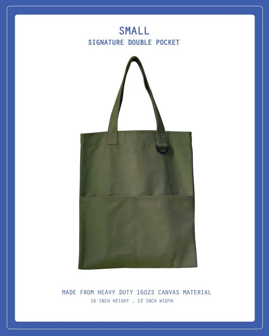 Double Pocket Signature Tote (Small) - Khaiki Green