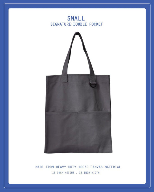 Double Pocket Signature Tote (Small) - Ash Grey