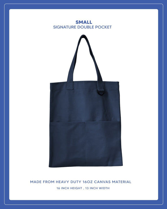 Double Pocket Signature Tote (Small) - Navy Blue